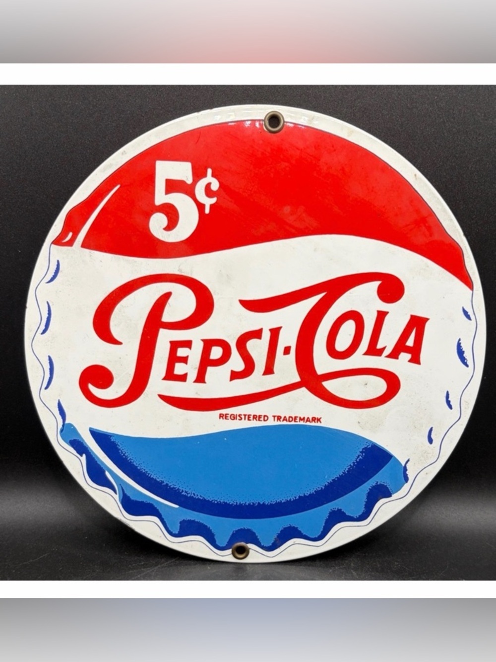 Vintage Pepsi Cola Round Metal Red White Blue Bottle Cap Advertisement Sign
